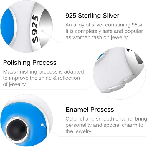 Vista 5 de AIEGNOS Dijes de Hamsa de mal de ojo para pulsera, collar de plata de ley 925, cuentas de mal de ojo de Fátima para manos de serpiente europea