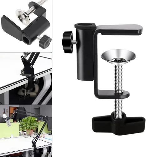 Vista 2 de Soporte de clip de aluminio con abrazadera en C para cámara/monitor, escritorio y soporte de mesa para micrófono/micrófono y tableta (negro)