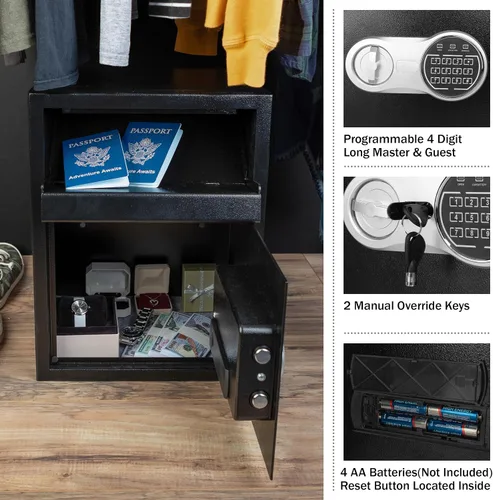 Vista 3 de Paragon Safes - Caja fuerte electrónica con teclado digital y 2 llaves de anulación manuales para dinero en efectivo o seguridad en el hogar (negro)