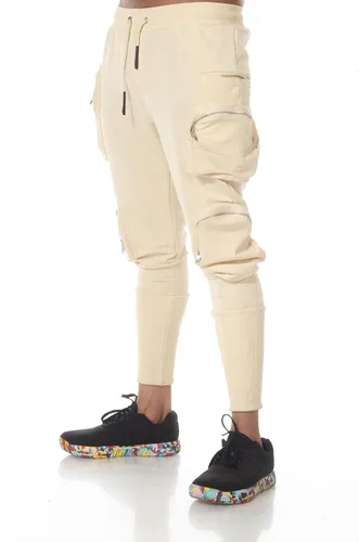 Vista 3 de Jogger beige de moda con bolsillos y cremallera lateral, Beige
