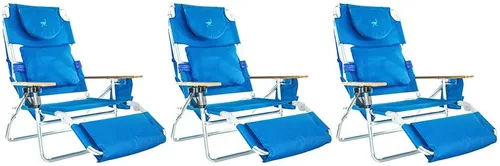 Vista 14 de Ostrich Silla de playa reclinable 3-N-1 de lujo acolchada para exteriores, color azul (paquete de 2)
