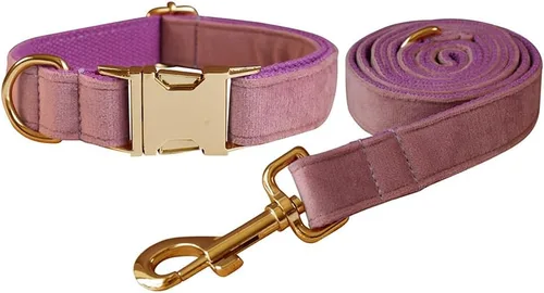 Vista 17 de Love Dream Juego de collar y correa de terciopelo para perro, suave y cómodo, correa ajustable y collar con hebilla de metal resistente para perros