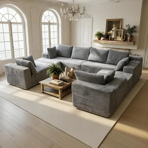 Vista 19 de sofás deshuesados en forma de U de 130", negro modular del sofá seccional