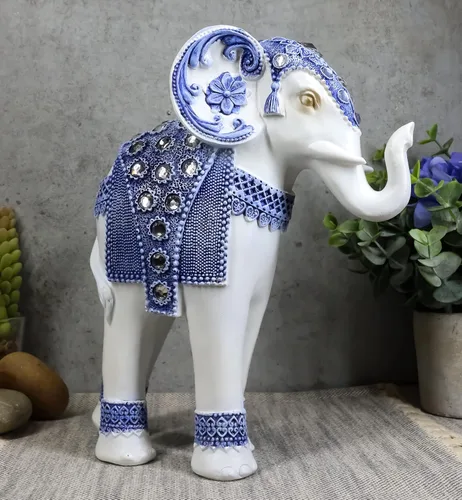 Vista 7 de Ebros Feng Shui Ming Style - Figura decorativa azul y blanca con cristales, tronco, estatua de elefante de 8.75 pulgadas de alto, Vastu 3D, símbolo