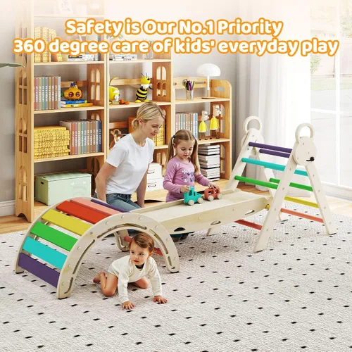 Vista 6 de Pikler Triangle Set, 7-in-1 Foldable Toddler Climbing Toys, Indoor Playground for Kids, Montessori Climbing Set Gift, Wooden Baby Jungle Gym, for