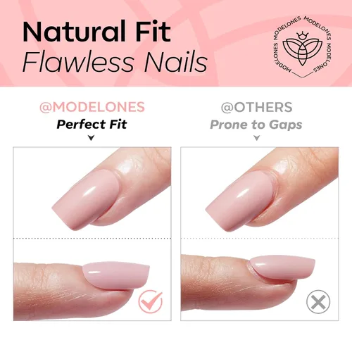 Vista 17 de Modelones Uñas postizas cuadradas cortas, color blanco y rosa, 32