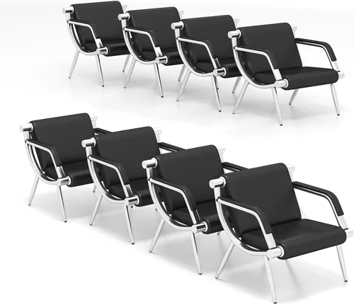 Vista 11 de kinbor - Silla de espera con reposabrazos, asiento de invitados de piel sintética, color negro