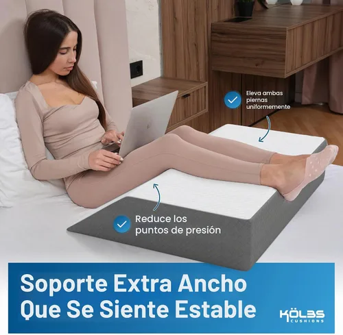 Vista 3 de Kölbs - Almohada extra ancha de elevación de pierna, elegante funda de jacquard, XL y ancha para mayor comodidad, almohada de cuña para cama
