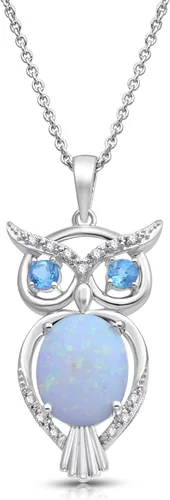 Vista 9 de Jewelili Collar con colgante de plata de ley con múltiples piedras preciosas y diamantes, cadena Rolo de 18 pulgadas