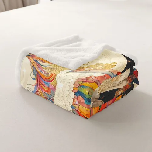 Vista 5 de Manta de unicornio de ensueño, manta de cielo estrellado con plumas de arco iris para niñas, adolescentes y adultos, manta de forro polar exótica