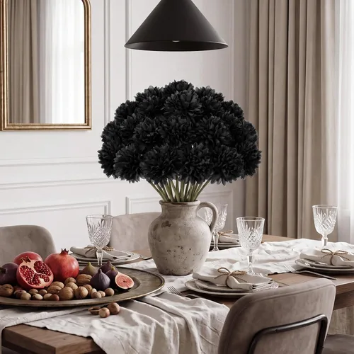 Vista 7 de Tigeen 60 piezas de flores artificiales negras crisantemo para decoración Negro