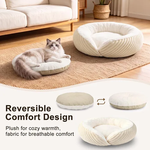 Vista 5 de Tovve Cama para gatos en interiores, sofá cama redonda lavable para gatitos Crema