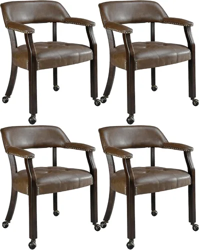 Vista 56 de LEEMTORIG Juego de 2 sillas de comedor con ruedas y brazo, sillas de comedor grandes con ruedas, silla de mesa de póquer de madera maciza, 26