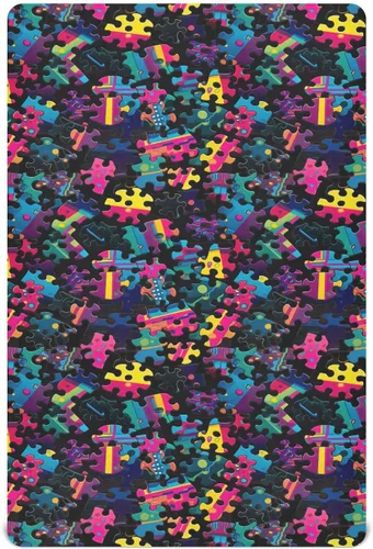Vista 2 de Fitted Crib Sheets Colorful Puzzle Pattern Mini Crib Sheets for Boy & Girl Toddler Mattress Sheets Playard Sheet 21216567