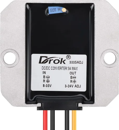 Vista 2 de DROK Regulador de voltaje ajustable, IP68 impermeable DC a DC Buck Convertidor 8-35V a 3-24V 5A, caja protectora de aluminio convertidor reductor 5V