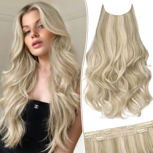 Vista 19 de KooKaStyle Extensiones de Cabello con Alambre Invisible, Largas, Lacias, en Capas, Sintéticas con Alambre Transparente, Tamaño Ajustable, 6 Clips