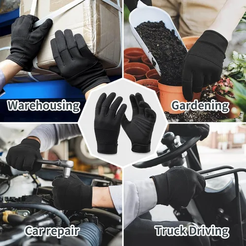 Vista 5 de OZERO Guantes de trabajo para hombres y mujeres: guantes de mecánico para pantalla táctil, agarre firme, destreza, guantes ligeros para construcción