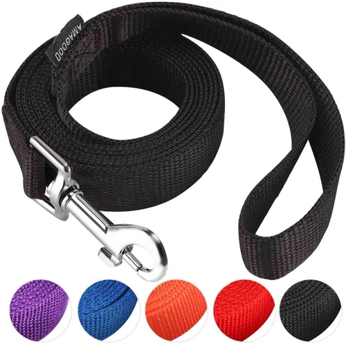 Vista 61 de AMAGOOD 6 pies de correas para cachorros/perros, correa de estilo tradicional resistente con gancho de cuello fácil de usar, correa para perros Negro