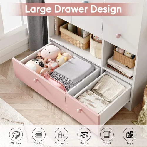 Vista 4 de Armario blanco con barra para colgar, armario independiente de madera de 3 puertas para dormitorio y dormitorio, armarios de dormitorio