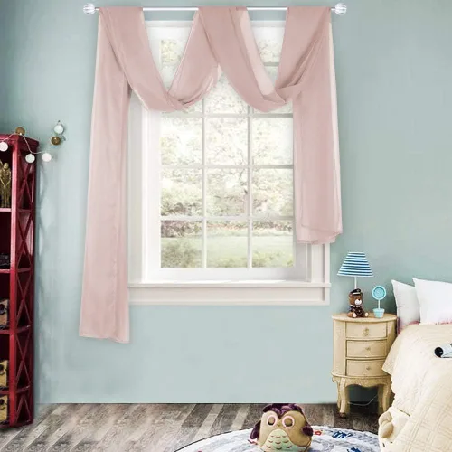 Vista 9 de HUTO Cenefa de gasa suave para ventana, color beige, para habitación de niñas, toldo de cama, 1 panel de 52 x 144 pulgadas de largo