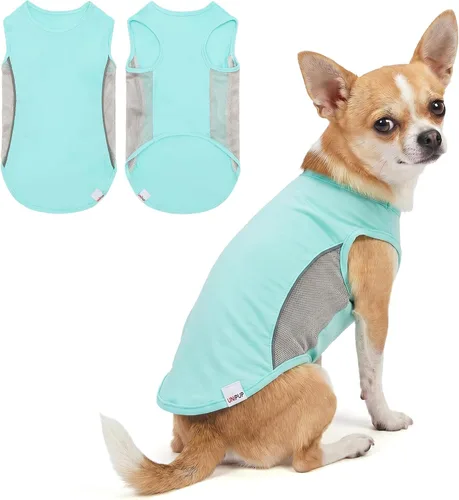 Vista 27 de Camiseta para perro con protección solar UPF 50+, paquete de 2 chalecos ligeros sin mangas para perros pequeños y niñas, tiras reflectantes, ropa