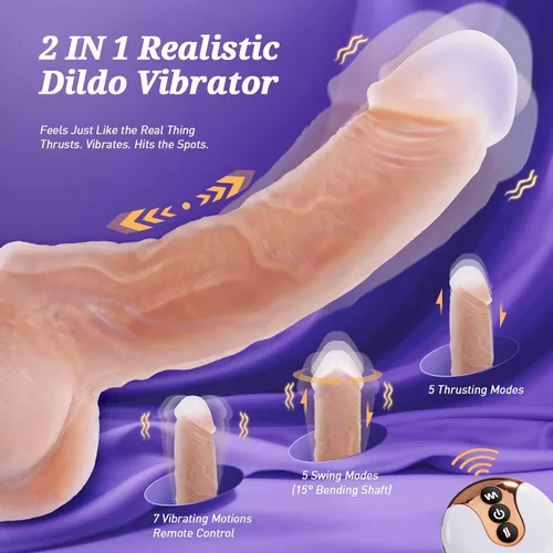 Vista 3 de Vibrador de empuje realista, juguete sexual para punto G con control remoto