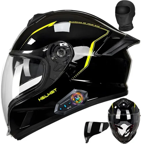 Vista 9 de Casco integral Bluetooth para motocicleta aprobado por DOT, casco modular para motocicleta con visera solar incorporada, puertos de ventilación