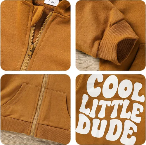 Vista 5 de ZOELNIC Ropa con capucha para bebé niño para otoño e invierno, sudadera de manga larga con estampado de letras