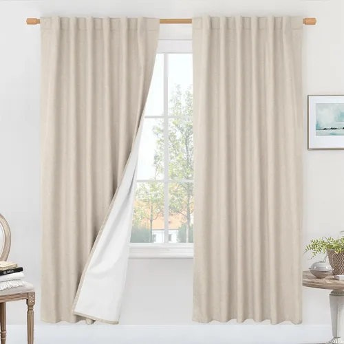Vista 118 de LAMIT Cortinas opacas cortas de lino de 30 pulgadas para ventanas de cocina sobre el fregadero, cortinas de café texturizadas de lino marfil