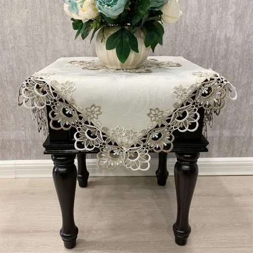 Vista 6 de AMZALI Corredores de mesa de macramé para fiesta, 70 pulgadas de encaje floral bordado rectangular bufanda para cómoda decoración de mesa para boda