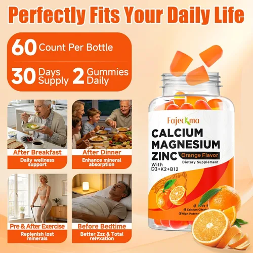Vista 4 de Gomitas de calcio y magnesio y zinc para adultos: 5 tazas de nutrientes de la leche empaquetadas en 2 gomitas - Citrato de calcio extra fuerte