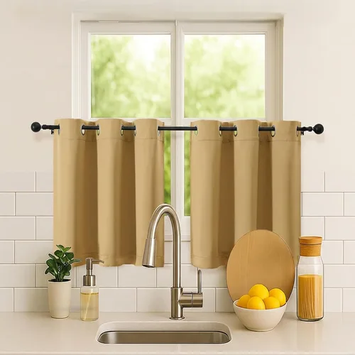 Vista 135 de Simplebrand Juego de 2 paneles de cenefa aguamarina para ventana de cocina de 14 pulgadas de largo, cortinas de oscurecimiento de habitación
