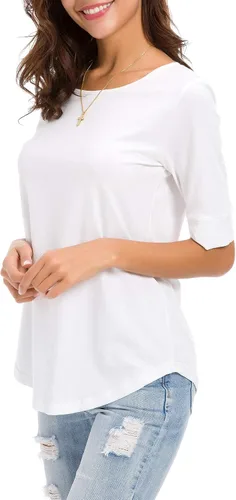 Vista 2 de Camisetas casuales de algodón de manga media para mujer, camisetas básicas de verano a la moda