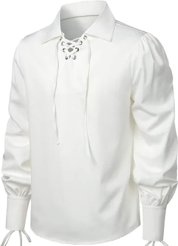 Vista 2 de VATPAVE Camisas renacentistas para hombre, camisetas góticas de pirata para cosplay