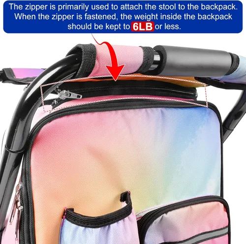 Vista 3 de Kikerike Silla enfriadora de taburetes tipo mochila resistente de 250 libras de carga máxima, portátil, ligera, plegable, para pesca, camping, caza