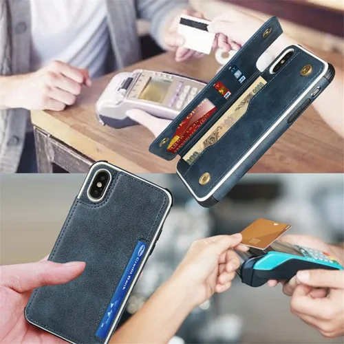 Vista 7 de iCoverCase Compatible con iPhone X/XS Wallet Funda para teléfono con tarjetero y correa para la muñeca de piel sintética con función atril a prueba