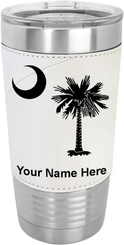 Vista 22 de LaserGram 20oz Vacuum Insulated Tumbler Mug, Flag of South Carolina, Personalized Engraving Included (Faux Leather, Baseball Style)