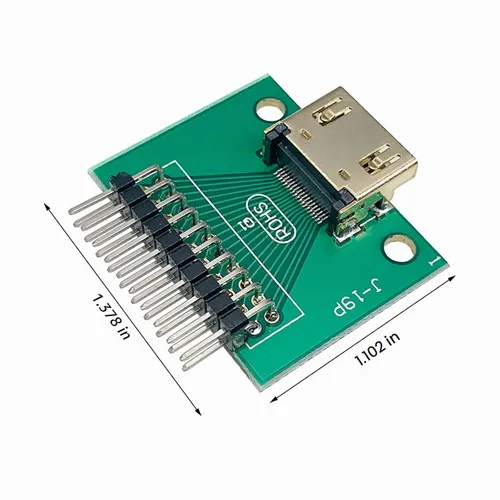 Vista 2 de 5 unids 19Pin HDMI hembra Breakout PCB Junta 0.10 in Pin de ángulo