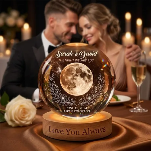 Vista 3 de Luz nocturna de bola de cristal de fase lunar personalizada, recuerdo de regalos de boda luna1