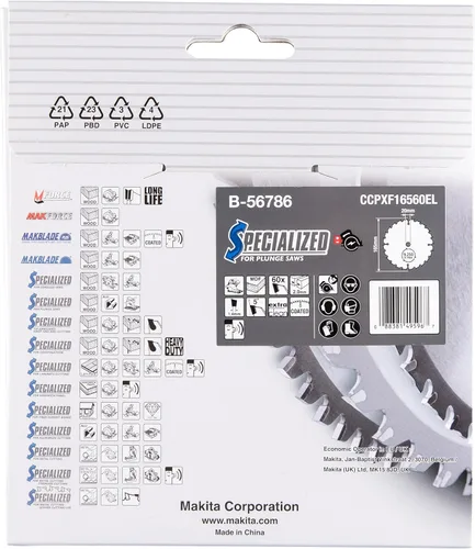 Vista 5 de Makita A-99982 6-1/2" 60T (ATB) Hoja de sierra de inmersión inalámbrica con punta de carburo