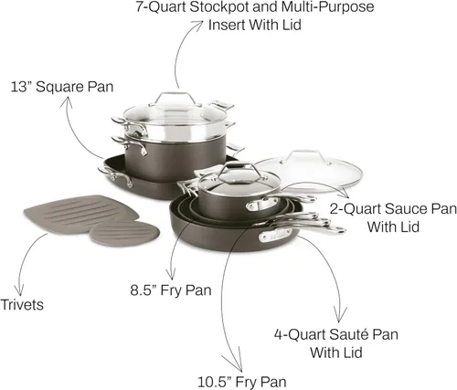 Vista 6 de All-Clad - Juego de utensilios de cocina anodizados duros antiadherentes, 12 piezas Negro