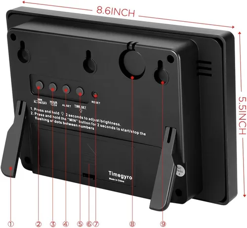 Vista 4 de Reloj de pared digital con pilas, pantalla LED, reloj despertador digital con pilas, brillo ajustable, 12/24 horas