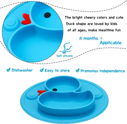 Vista 4 de Plato dividido de silicona para bebés, plato portátil antideslizante para alimentación infantil con ventosa para niños, bebés y niños, sin BPA, apto
