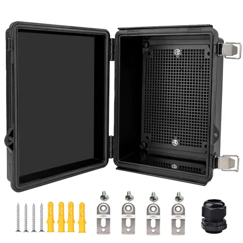 Vista 17 de Caja eléctrica impermeable, caja de conexiones IP67, pestillo de acero inoxidable, cubierta transparente con bisagras, carcasa para proyectos