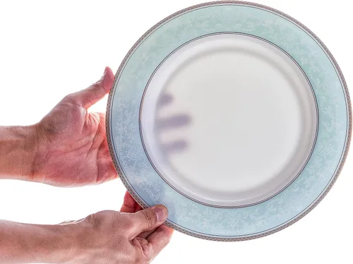 Vista 4 de Juego de platos de ensalada de porcelana fina, 4 piezas, patrón clásico de relieve, bordes dorados, de alto grado, platos de postre de 8 pulgadas