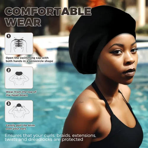 Vista 4 de Gorro de natación extra grande para mujeres y hombres, adultos, jóvenes, gorro de natación de silicona impermeable para cabello muy largo, cabello