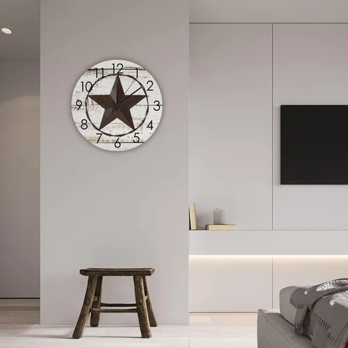 Vista 5 de Reloj de pared con diseño de estrellas de Texas, silencioso, funciona con pilas, antiguo estilo occidental, decoración del hogar para dormitorio