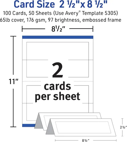 Vista 5 de Avery Printable Tent Cards with Sure Feed Technology, 2-1/2" x 8-1/2", Matte White with Embossed Border, 100 Blank Place Cards for Laser and Inkjet
