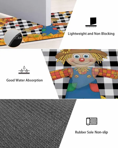 Vista 3 de Tapete de baño antideslizante para bañera, tapete de baño de espantapájaros, calabaza, hojas, alfombra de pasillo de baño, alfombra de pasillo