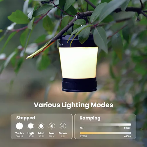 Vista 5 de Sofirn LT1S - Linterna LED para campamento, linterna recargable con luz regulable de 2700K a 6500K, luz roja, 500 horas de duración de la batería